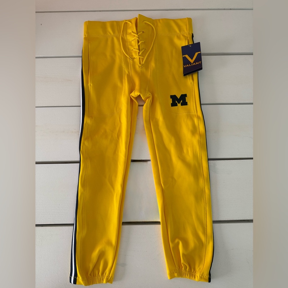 NWT Valiant Michigan Wolverines U of M Maize football style pants adult small
